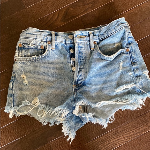 Agolde Pants - Agolde Blue Distressed Jean Shorts